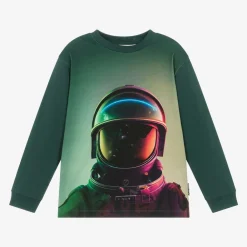Molo Tops*Boys Green Organic Cotton Astronaut Top