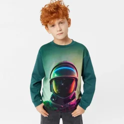 Molo Tops*Boys Green Organic Cotton Astronaut Top