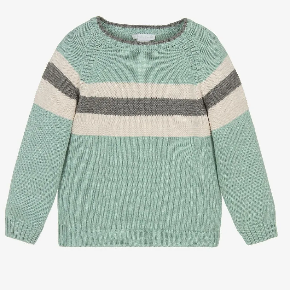 Tutto Piccolo Tops*Boys Green Stripe Knitted Sweater