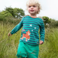 Frugi Tops*Boys Green Striped Cotton Tiger Top