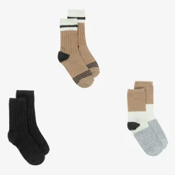 Mayoral Socks*Boys Grey & Beige Cotton Socks (3 Pack)