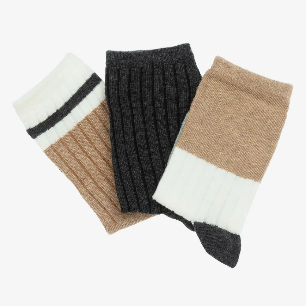 Mayoral Socks*Boys Grey & Beige Cotton Socks (3 Pack)