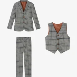 Romano Suits*Boys Grey & Blue Check Suit