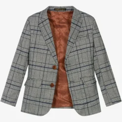 Romano Suits*Boys Grey & Blue Check Suit