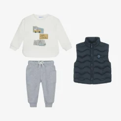 Mayoral Outfit Sets*Boys Grey & Blue Cotton Trouser Set