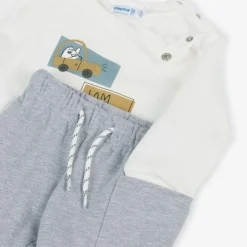 Mayoral Outfit Sets*Boys Grey & Blue Cotton Trouser Set