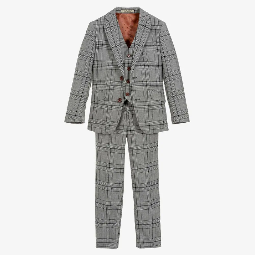 Romano Suits*Boys Grey Check Suit