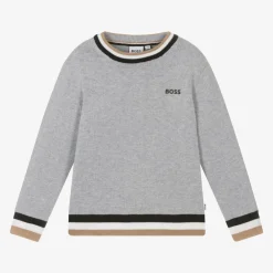 BOSS Tops*Boys Grey Cotton & Wool Knit Jumper