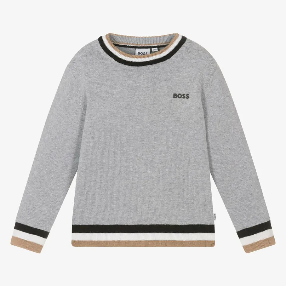 BOSS Tops*Boys Grey Cotton & Wool Knit Jumper