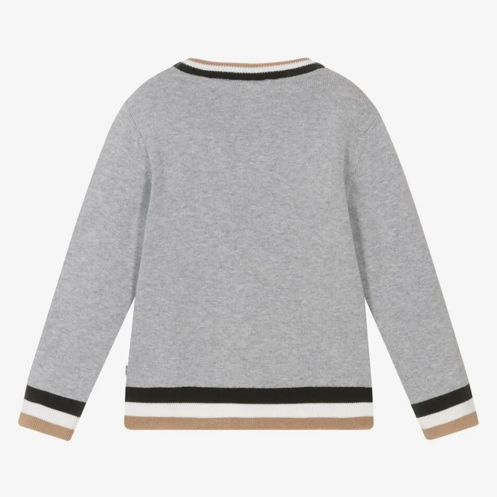 BOSS Tops*Boys Grey Cotton & Wool Knit Jumper