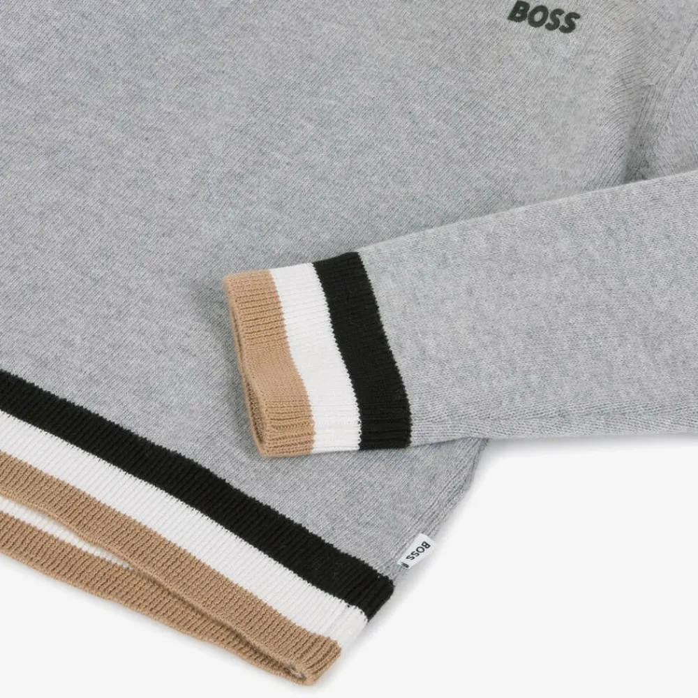 BOSS Tops*Boys Grey Cotton & Wool Knit Jumper