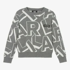 KARL LAGERFELD KIDS Tops*Boys Grey Cotton & Wool Knit Sweater
