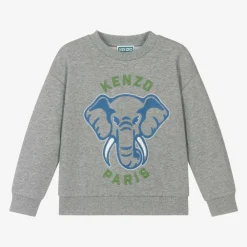 KENZO KIDS Tops*Boys Grey Cotton Elephant Sweatshirt