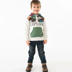 Boboli Tops*Boys Grey Cotton Explore Hoodie
