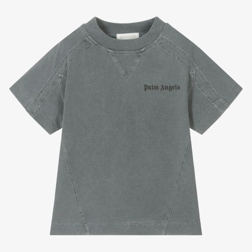 Palm Angels Tops*Boys Grey Cotton Shaded T-Shirt