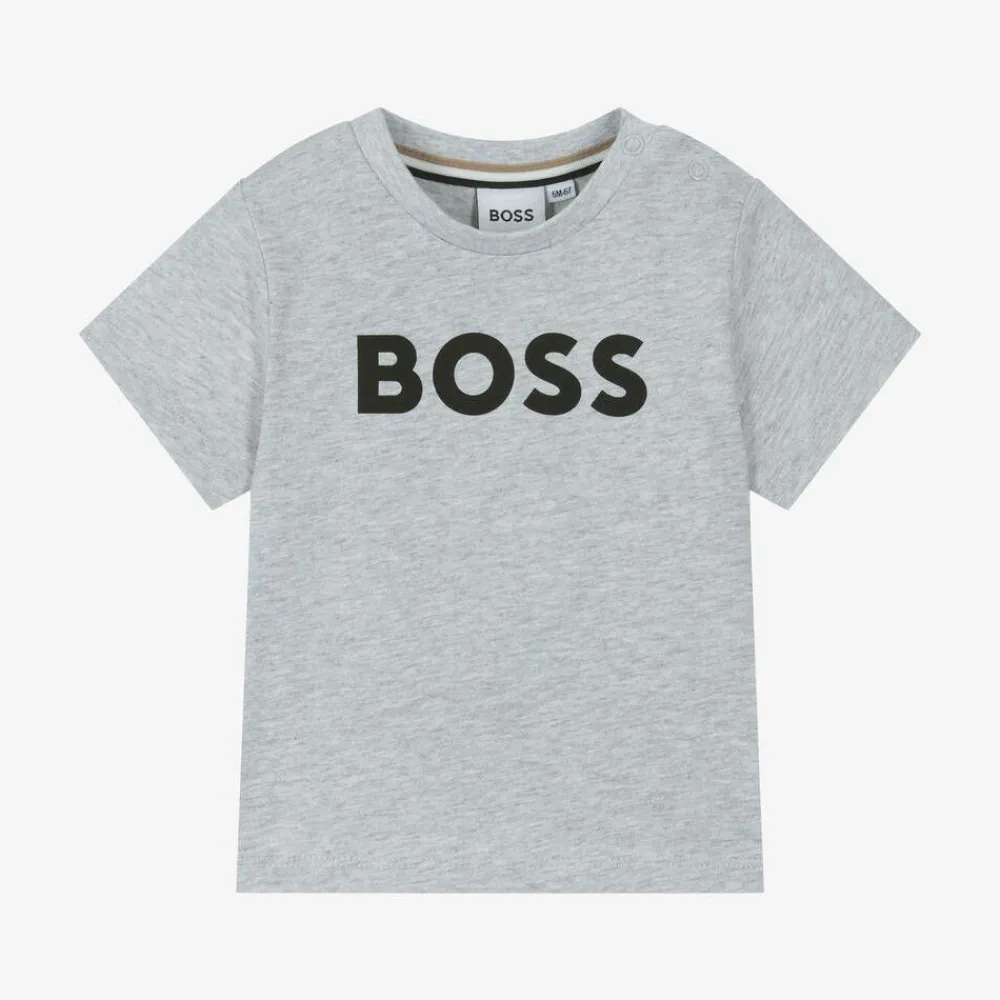 BOSS Tops*Boys Grey Cotton T-Shirt