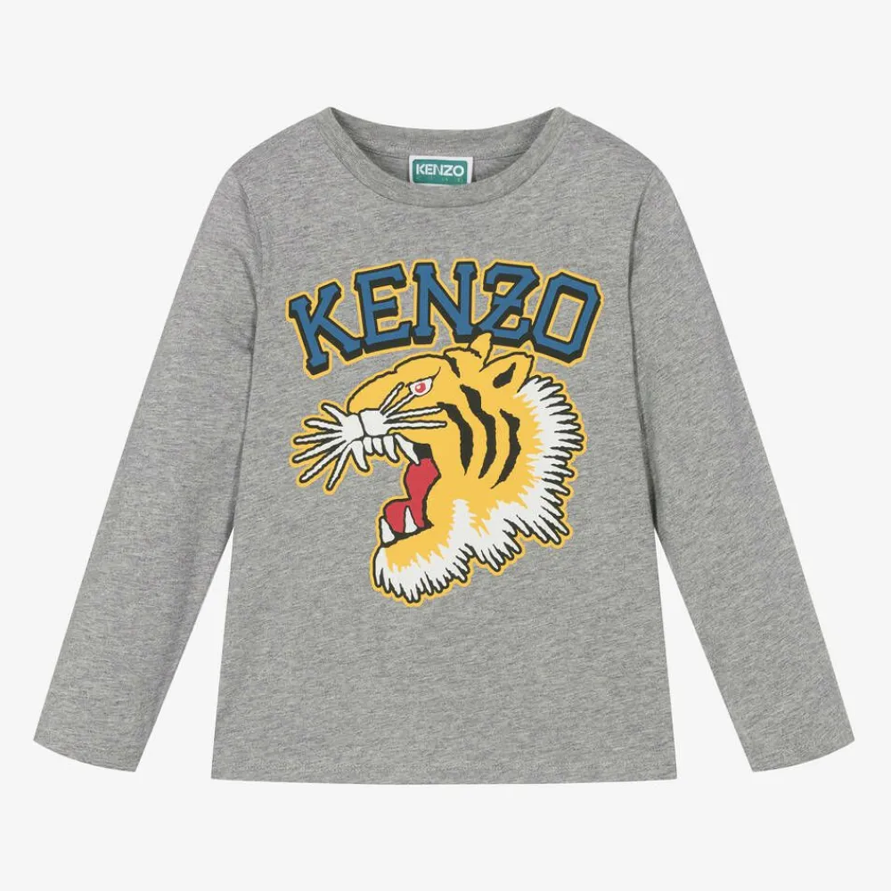 KENZO KIDS Tops*Boys Grey Cotton Varsity Tiger Top