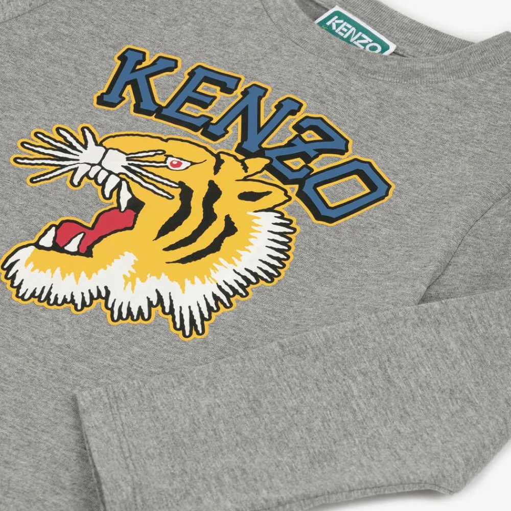 KENZO KIDS Tops*Boys Grey Cotton Varsity Tiger Top