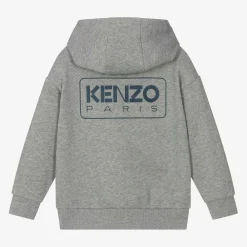 KENZO KIDS Tops*Boys Grey Cotton Zip-Up Hoodie