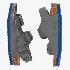 Birkenstock Sandals*Boys Grey Faux Leather Buckle Sandals