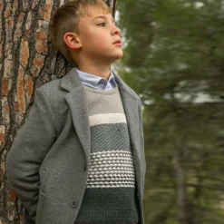Tutto Piccolo Tops*Boys Grey Stripe Knit Sweater