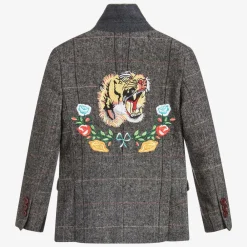 Romano Coats & Jackets*Boys Grey Tweed Tiger Blazer