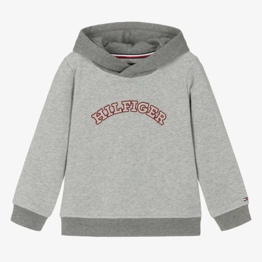 Tommy Hilfiger Tops*Boys Grey Varsity Logo Cotton Hoodie