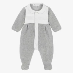 Tartine et Chocolat Babysuits*Boys Grey Velour Babygrow