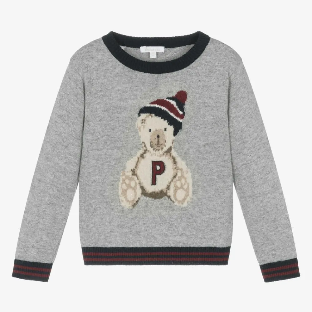 Patachou Tops*Boys Grey Wool & Cashmere Teddy Sweater