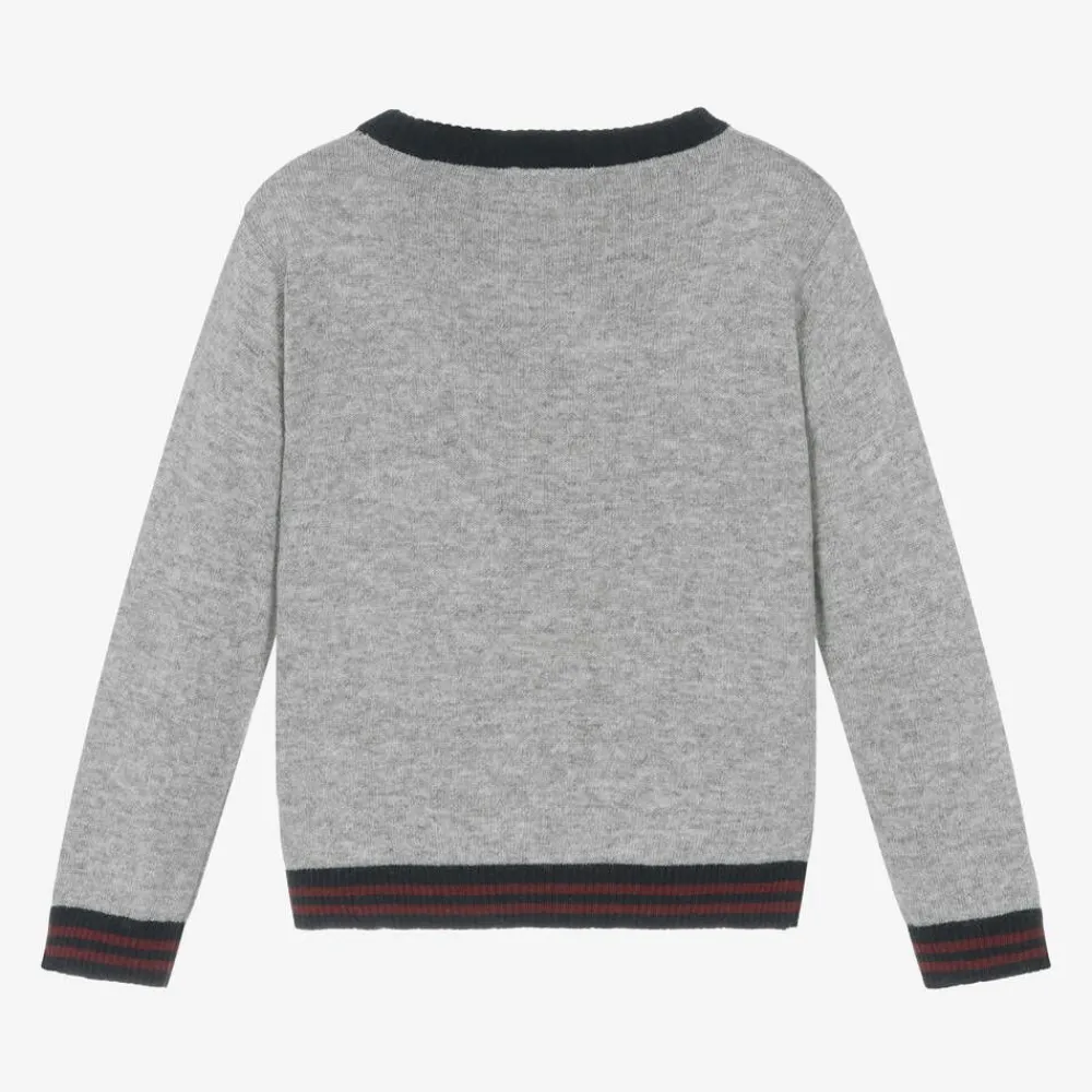 Patachou Tops*Boys Grey Wool & Cashmere Teddy Sweater