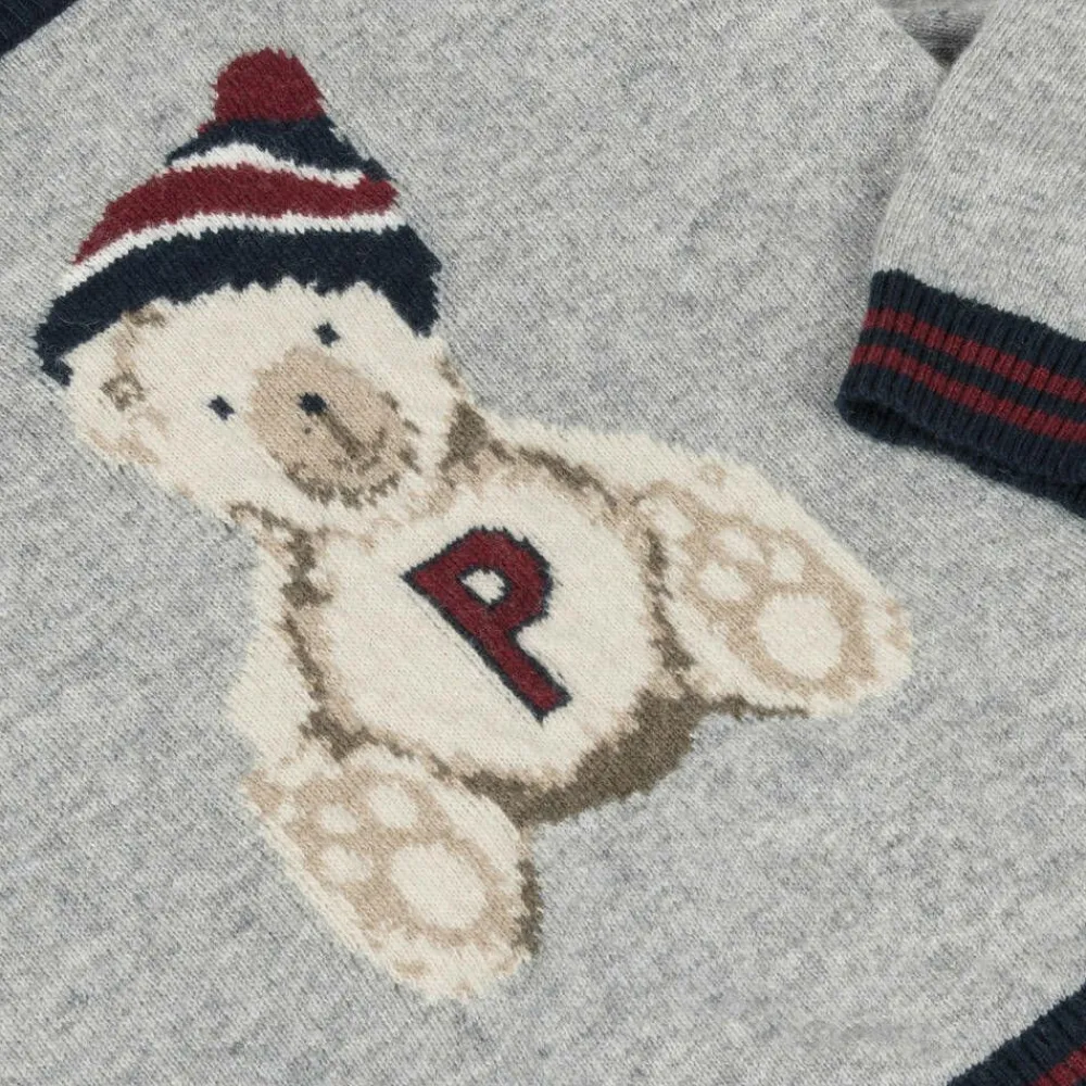 Patachou Tops*Boys Grey Wool & Cashmere Teddy Sweater