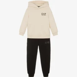 EA7 Emporio Armani Tracksuits*Boys Ivory & Black Cotton Tracksuit
