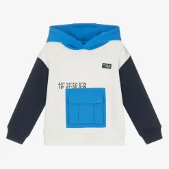 Mayoral Tops*Boys Ivory & Blue Colourblock Hoodie