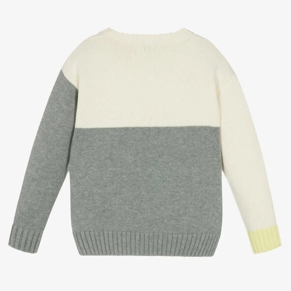Il Gufo Tops*Boys Ivory & Grey Cotton Knit Sweater