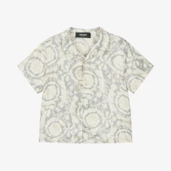 Versace Tops*Boys Ivory & Grey Silk Barocco Shirt