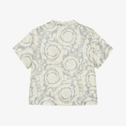 Versace Tops*Boys Ivory & Grey Silk Barocco Shirt