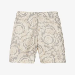 Versace Shorts*Boys Ivory & Grey Silk Barocco Shorts