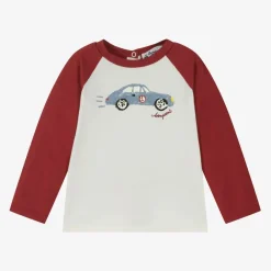 Bonpoint Tops*Boys Ivory & Red Cotton Car Print Top