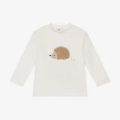 Il Gufo Tops*Boys Ivory Cotton Hedgehog Top