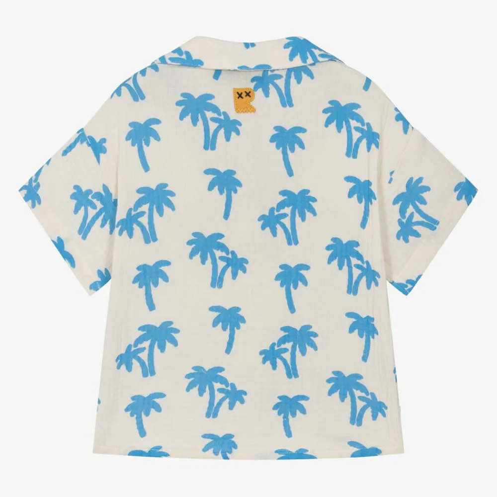 Rock Your Baby Tops*Boys Ivory Cotton Palm Tree Shirt