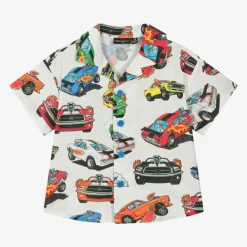 Rock Your Baby Tops*Boys Ivory Cotton Race Car Shirt