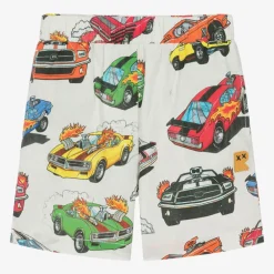 Rock Your Baby Shorts*Boys Ivory Cotton Race Car Shorts
