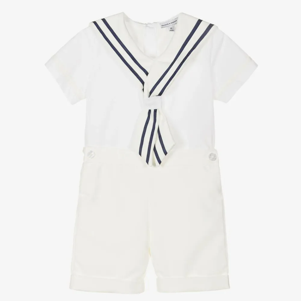Beatrice amp; George Outfit Sets*Boys Ivory Cotton Sailor Buster Suit