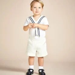 Beatrice amp; George Outfit Sets*Boys Ivory Cotton Sailor Buster Suit