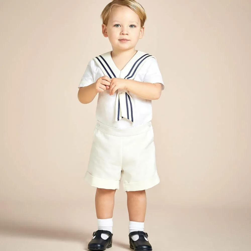 Beatrice amp; George Outfit Sets*Boys Ivory Cotton Sailor Buster Suit