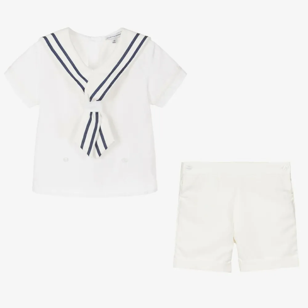 Beatrice amp; George Outfit Sets*Boys Ivory Cotton Sailor Buster Suit