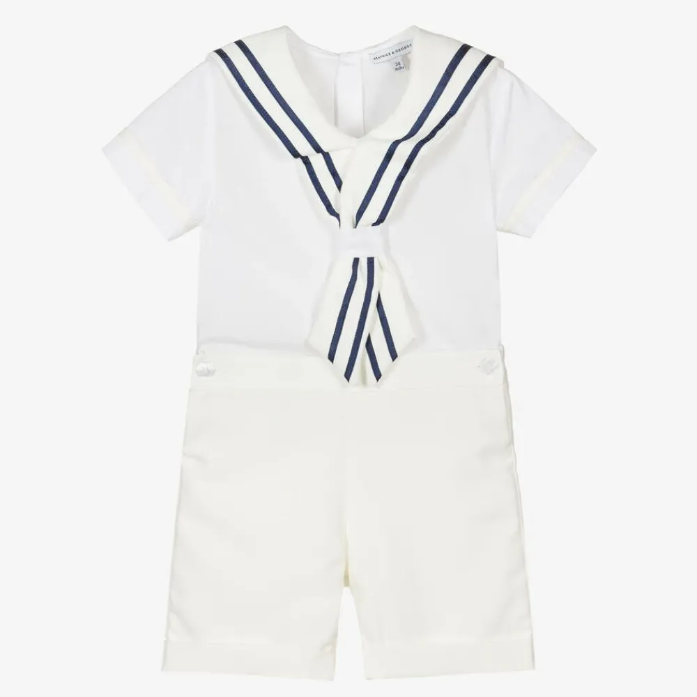 Beatrice amp; George Outfit Sets*Boys Ivory Cotton Sailor Buster Suit