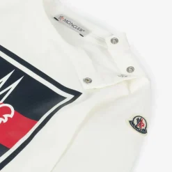 Moncler Enfant Tops*Boys Ivory Cotton Tricolour Logo Top