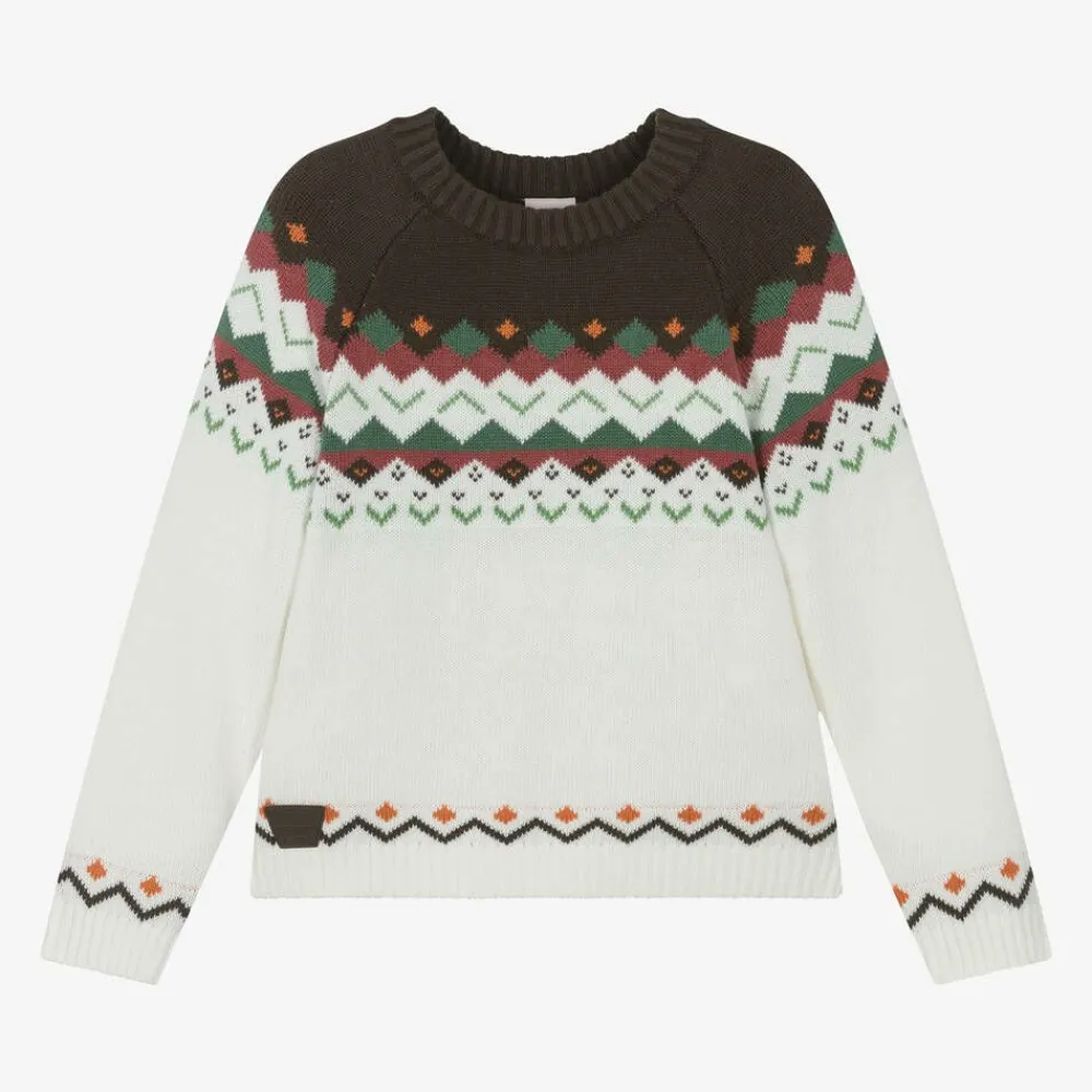 Boboli Tops*Boys Ivory Fair Isle Knitted Sweater