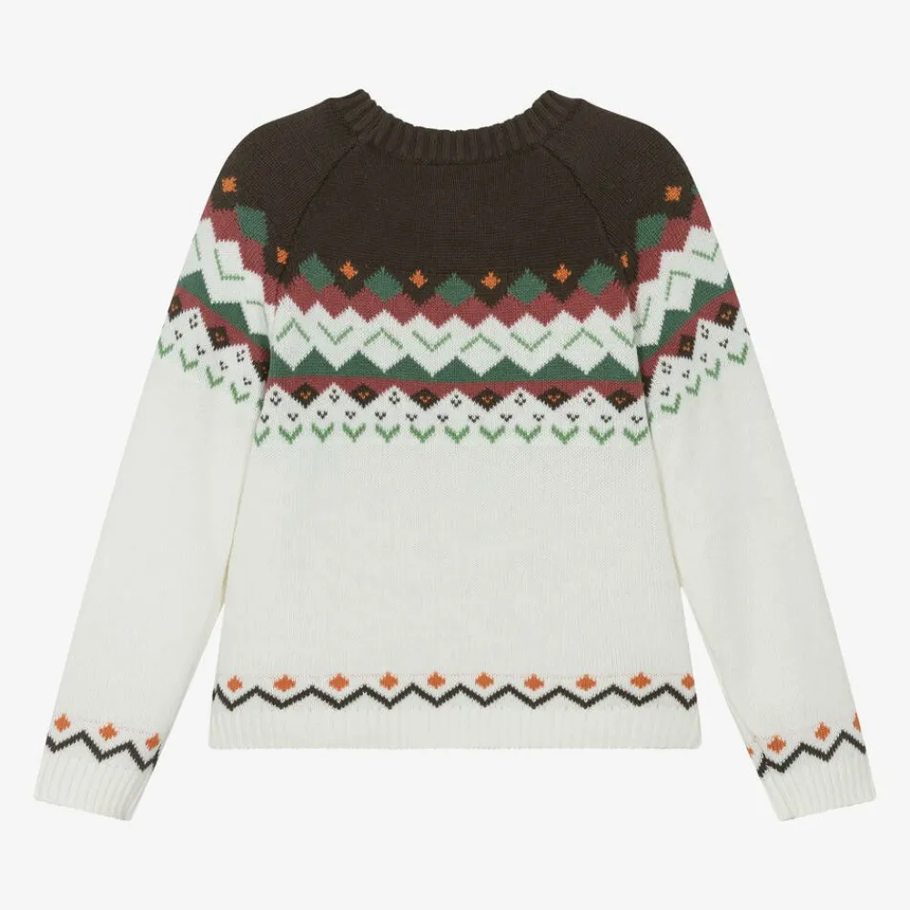 Boboli Tops*Boys Ivory Fair Isle Knitted Sweater